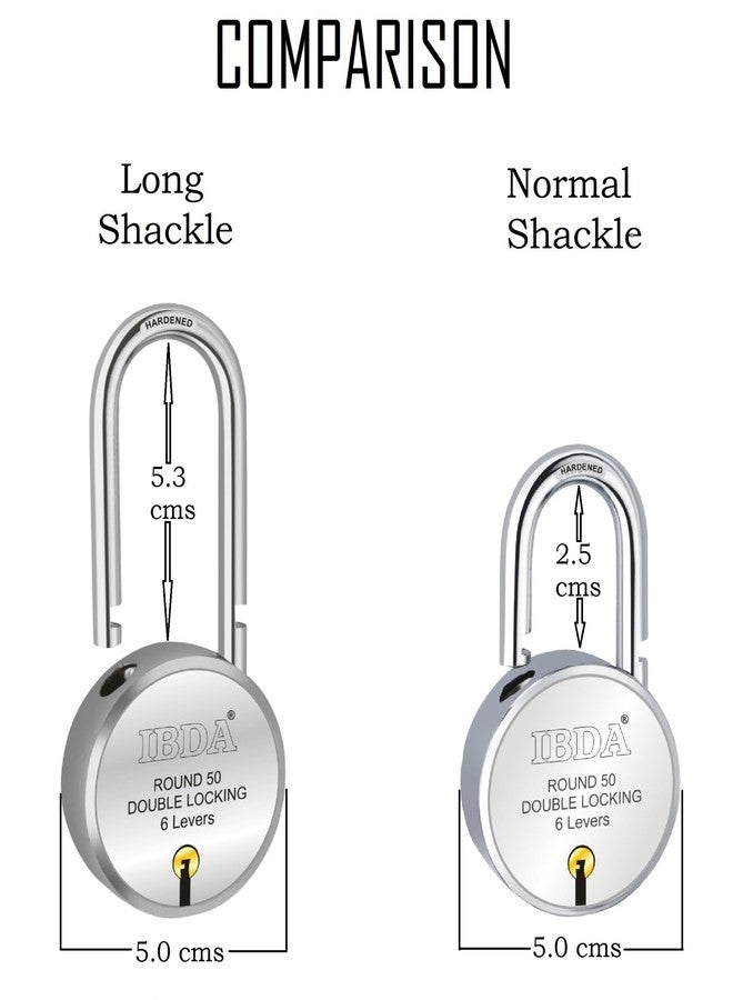 IBDA long shackle keyed lock | small lock and key |Double Locking|6 Levers' Technology|Rivetless Steel Body Padlock|Lock for home,gate,door,kadi,channel,chain,shop,school,warehouse,meter box (Pk of 2) - Image 2